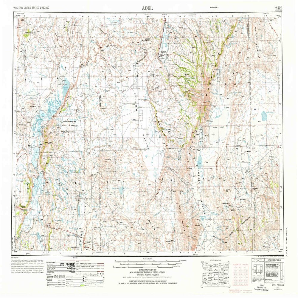 YellowMaps Adel OR topo map, 1:250000 Scale, 1 X 2 Degree, Historical, 1955, Updated 1976, 22.4 x 29.4 in - Polypropylene