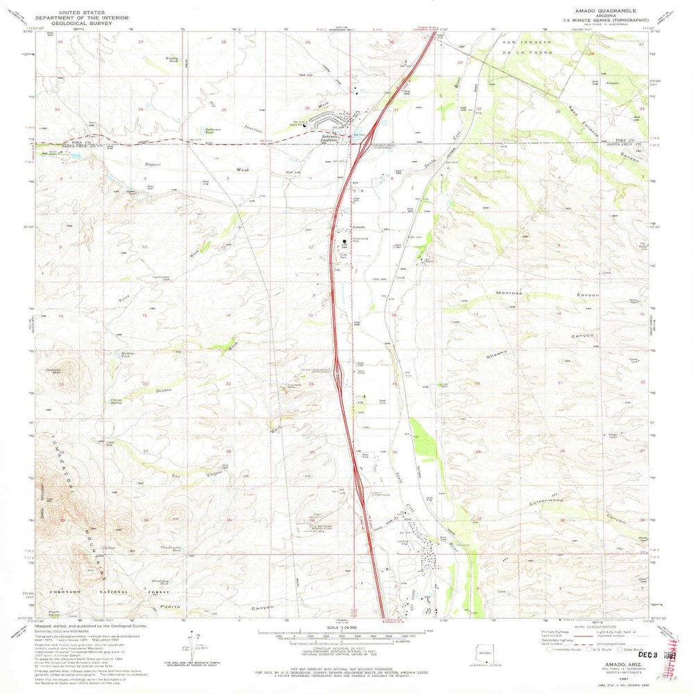 YellowMaps Amado AZ topo map, 1:24000 Scale, 7.5 X 7.5 Minute, Historical, 1981, Updated 1981, 26.9 x 22 in - Polypropylene