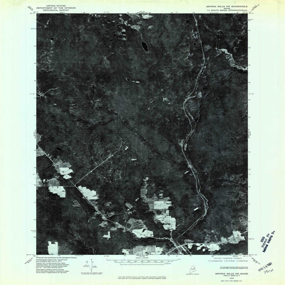 YellowMaps Smyrna Mills NW ME topo map, 1:24000 Scale, 7.5 X 7.5 Minute, Historical, 1975, Updated 1980, 26.9 x 21.3 in - Polypropylene