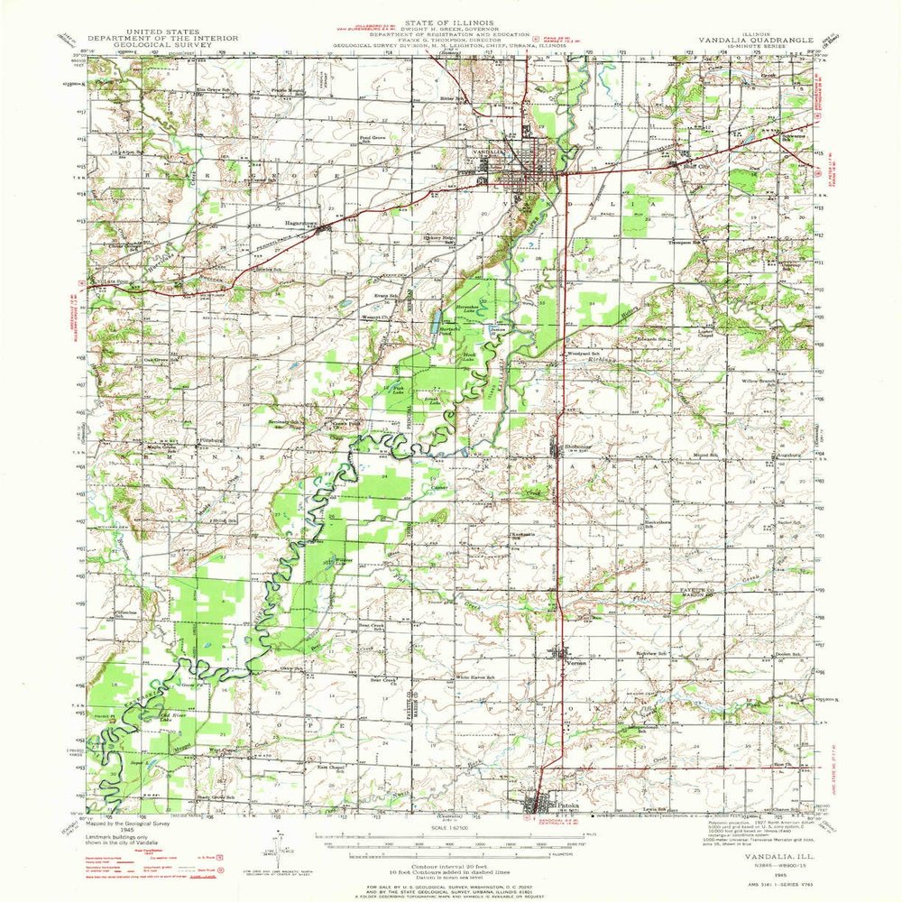 YellowMaps Vandalia IL topo map, 1:62500 Scale, 15 X 15 Minute, Historical, 1945, Updated 1969, 20.8 x 17 in - Polypropylene