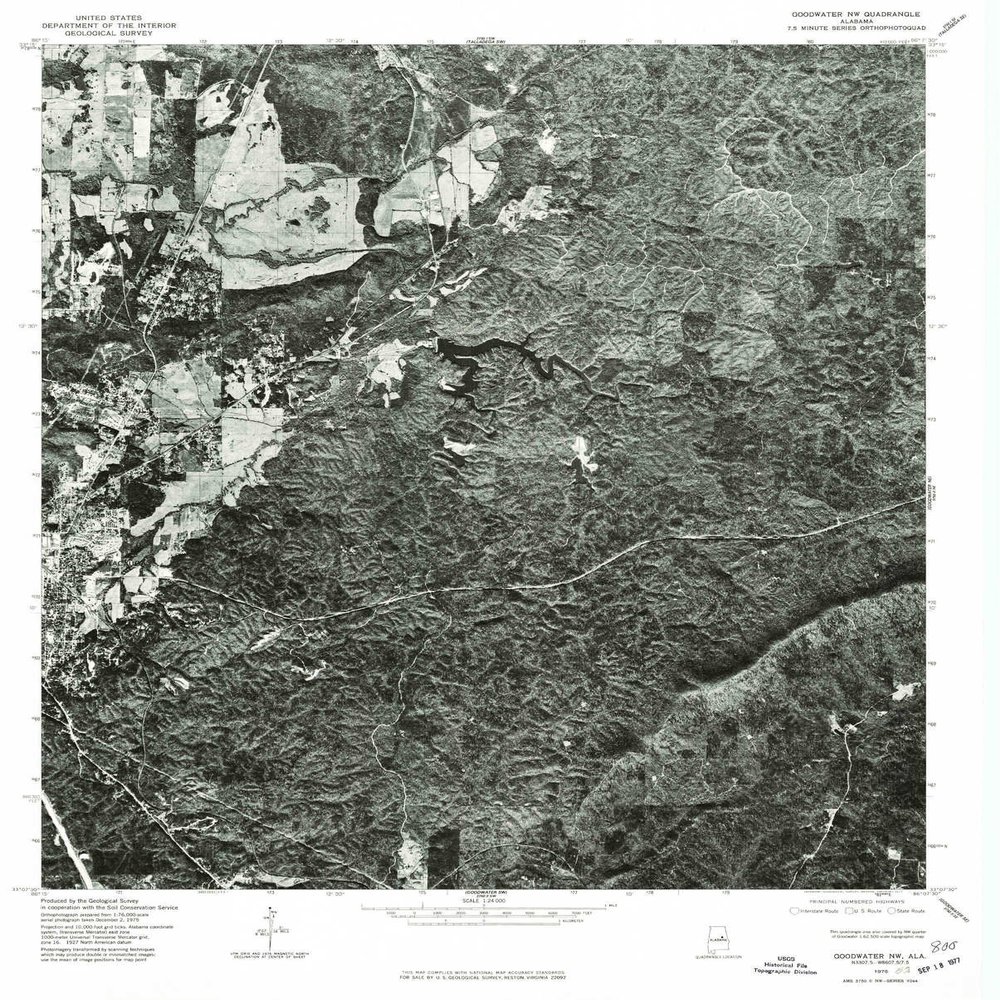 YellowMaps Goodwater NW AL topo map, 1:24000 Scale, 7.5 X 7.5 Minute, Historical, 1975, Updated 1977, 26.9 x 21.6 in - Polypropylene