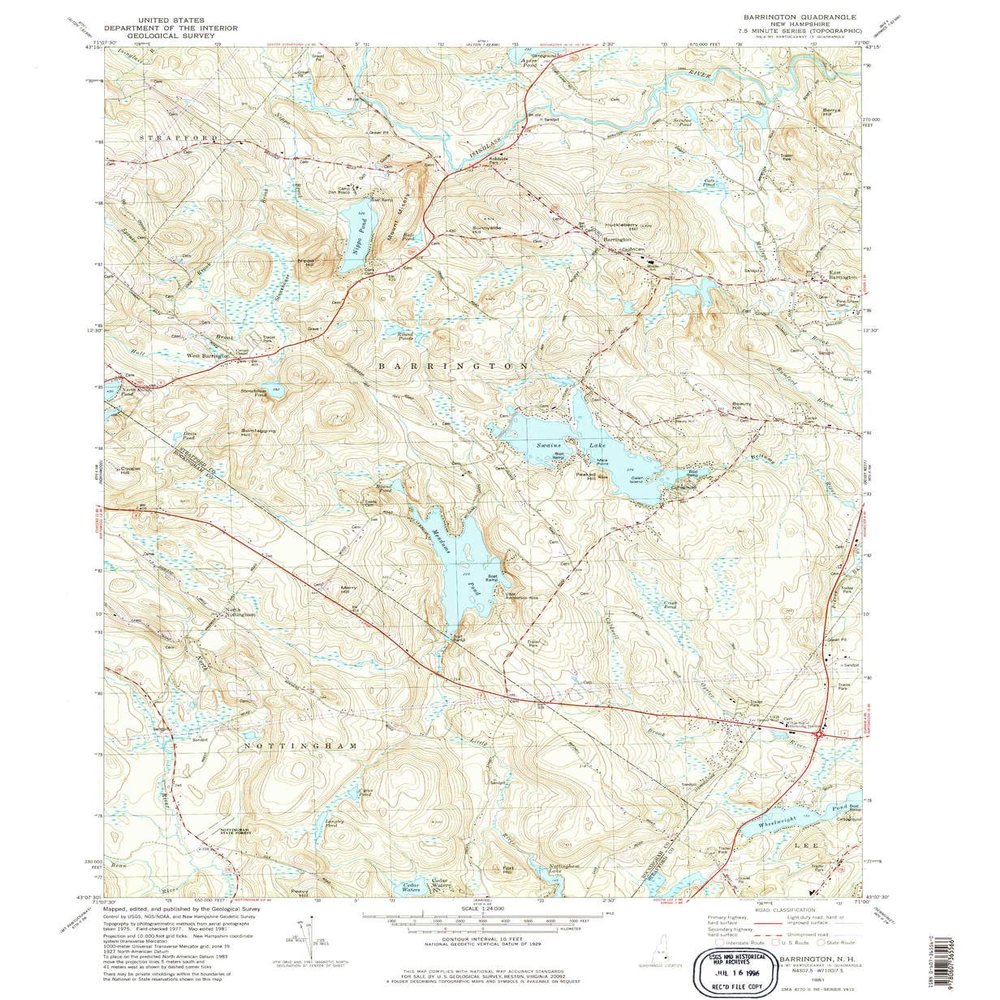 YellowMaps Barrington NH topo map, 1:24000 Scale, 7.5 X 7.5 Minute, Historical, 1981, Updated 1981, 26.8 x 22 in - Polypropylene
