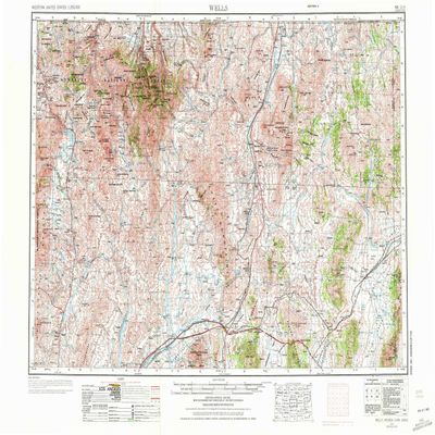Wells NV topo map, 1:250000 Scale, 1 X 2 Degree, Historical, 1955, Updated 1973, 21.9 x 31.3 in - Polypropylene