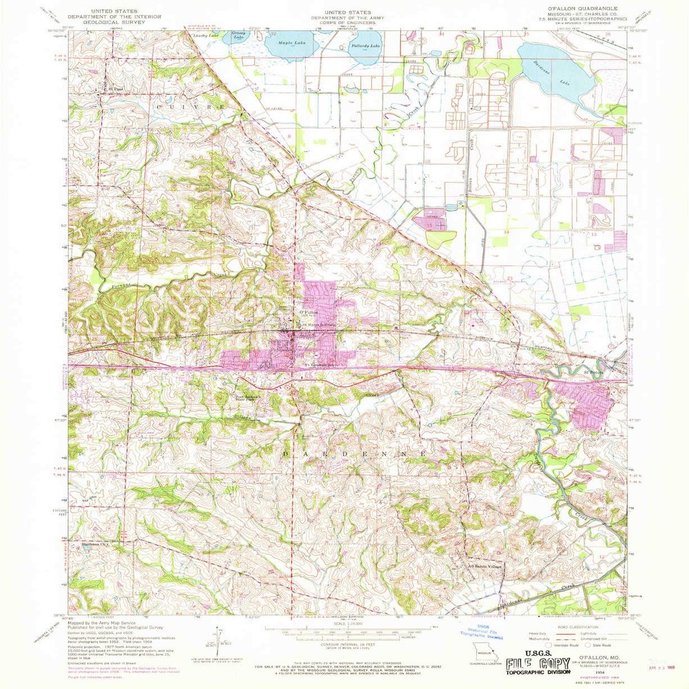 O Fallon MO topo map, 1:24000 Scale, 7.5 X 7.5 Minute, Historical, 1954, Updated 1969, 26.8 x 22 in - Tyvek