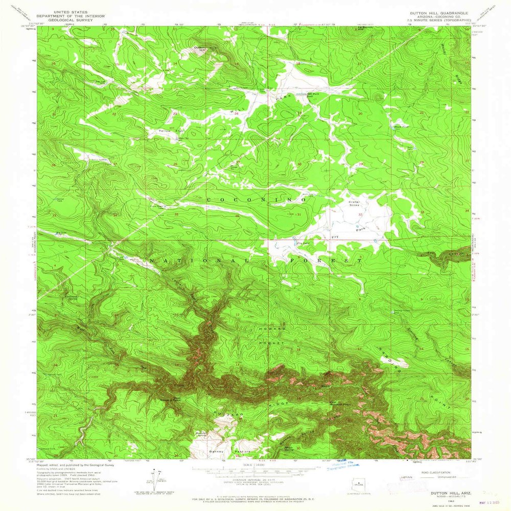 YellowMaps Dutton Hill AZ topo map, 1:24000 Scale, 7.5 X 7.5 Minute, Historical, 1963, Updated 1965, 26.9 x 22 in - Polypropylene