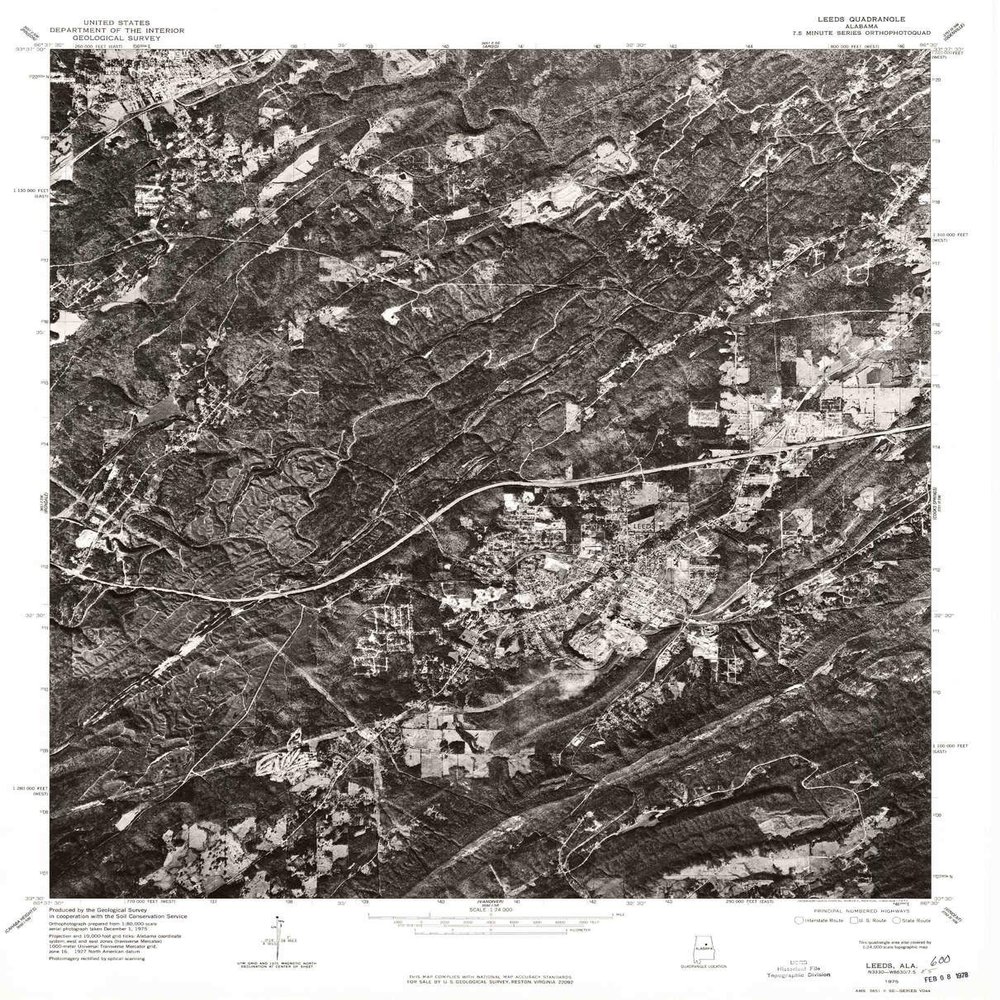 YellowMaps Leeds AL topo map, 1:24000 Scale, 7.5 X 7.5 Minute, Historical, 1975, Updated 1977, 26.8 x 21.6 in - Polypropylene