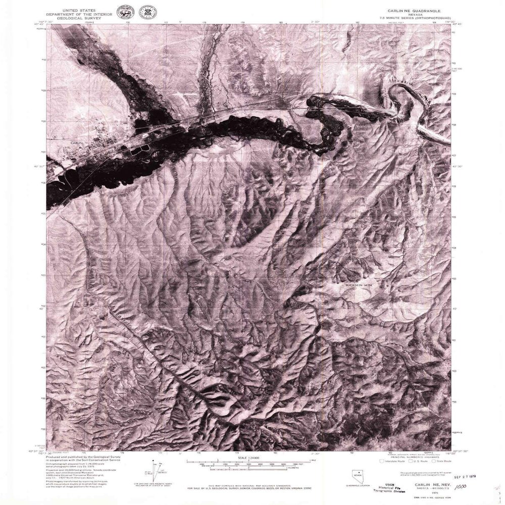 YellowMaps Carlin NE NV topo map, 1:24000 Scale, 7.5 X 7.5 Minute, Historical, 1975, Updated 1979, 26.9 x 21.6 in - Tyvek