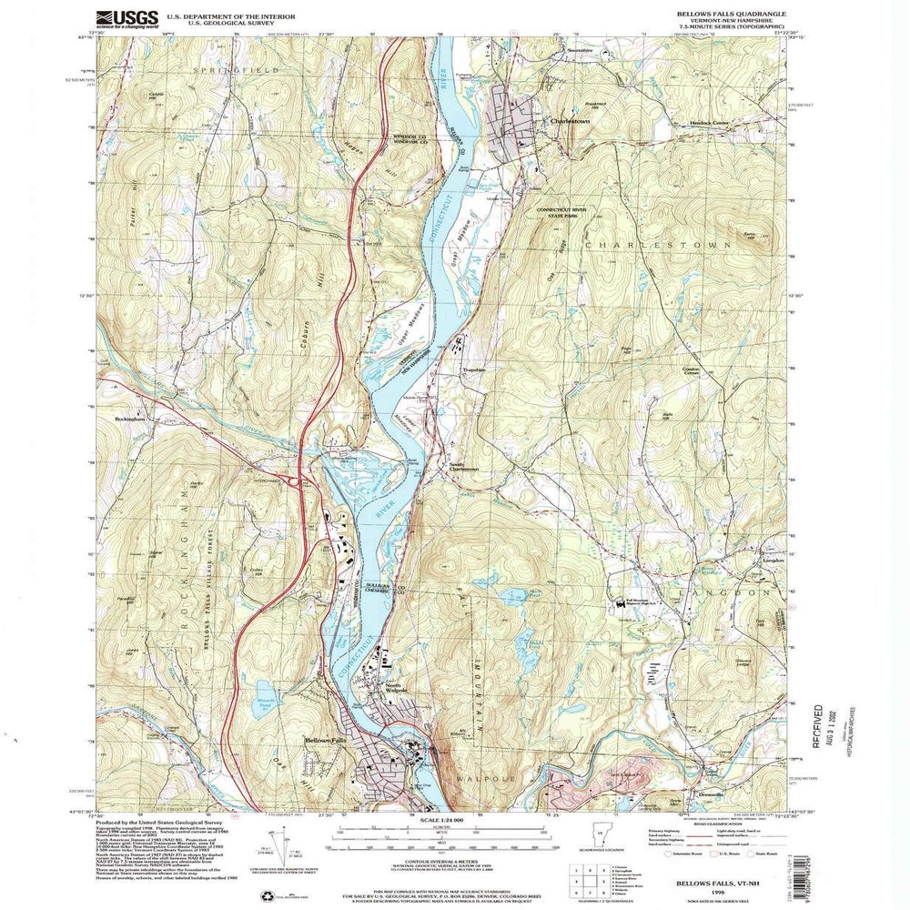 Bellows Falls VT topo map, 1:24000 Scale, 7.5 X 7.5 Minute, Historical, 1998, Updated 2002, 26.7 x 22 in - Polypropylene