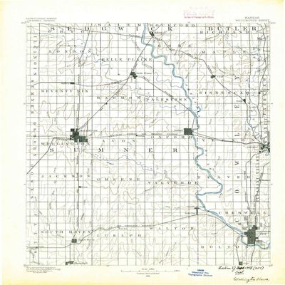 Wellington KS topo map, 1:125000 Scale, 30 X 30 Minute, Historical, 1890, 20.57 x 16.37 in - Polypropylene