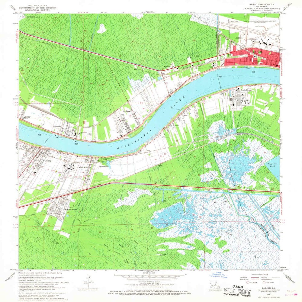 YellowMaps Luling LA topo map, 1:24000 Scale, 7.5 X 7.5 Minute, Historical, 1967, Updated 1968, 26.8 x 22.9 in - Tyvek