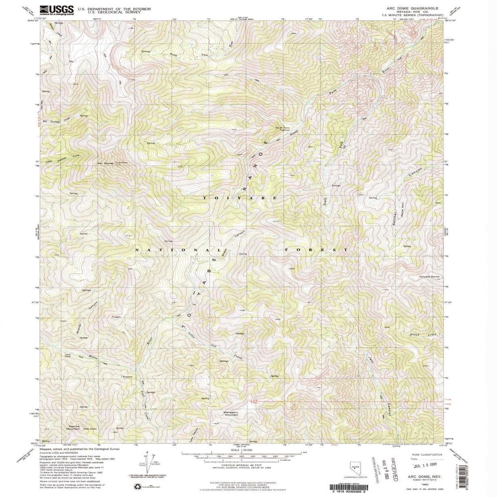 YellowMaps Arc Dome NV topo map, 1:24000 Scale, 7.5 X 7.5 Minute, Historical, 1980, Updated 1985, 26.8 x 21.9 in - Polypropylene