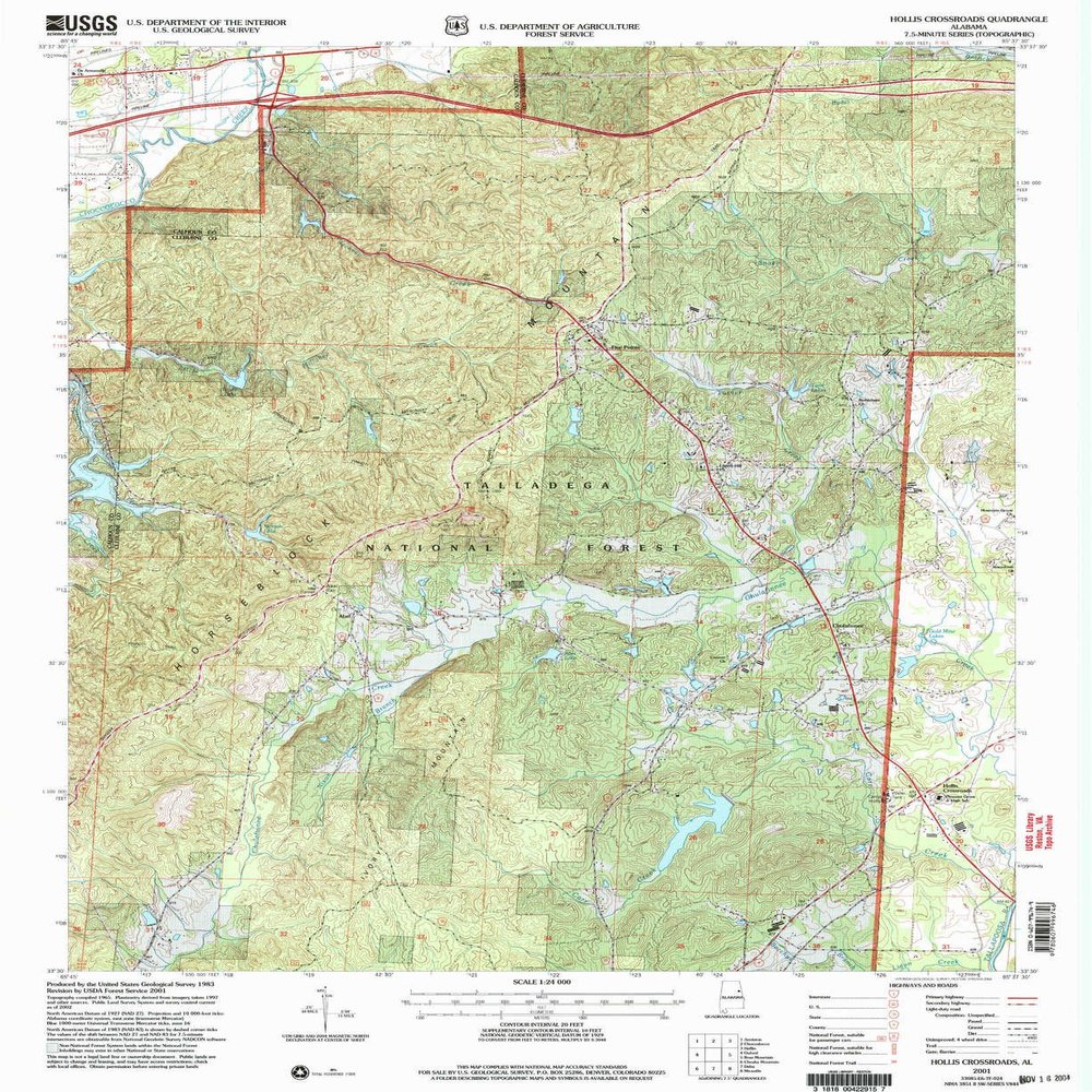 YellowMaps Hollis Crossroads AL topo map, 1:24000 Scale, 7.5 X 7.5 Minute, Historical, 2001, Updated 2004, 26.9 x 22 in - Polypropylene