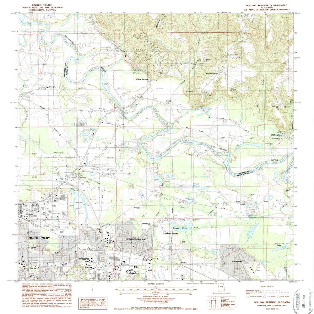 Willows Springs AL topo map, 1:24000 Scale, 7.5 X 7.5 Minute, Historical, 1987, Updated 1987, 26.8 x 21.9 in - Polypropylene