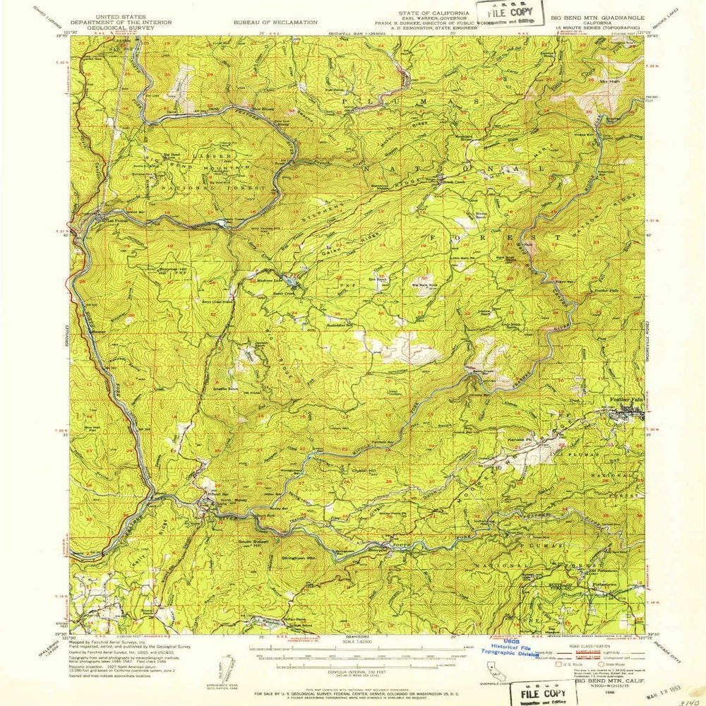 YellowMaps Big Bend MTN CA topo map, 1:62500 Scale, 15 X 15 Minute, Historical, 1948, Updated 1953, 20.63 x 16.61 in - Tyvek