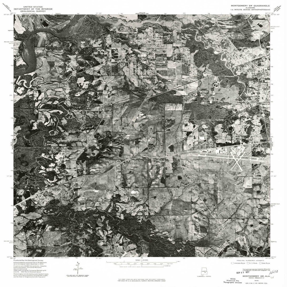 YellowMaps Montgomery SW AL topo map, 1:24000 Scale, 7.5 X 7.5 Minute, Historical, 1975, Updated 1977, 26.9 x 21.6 in - Polypropylene