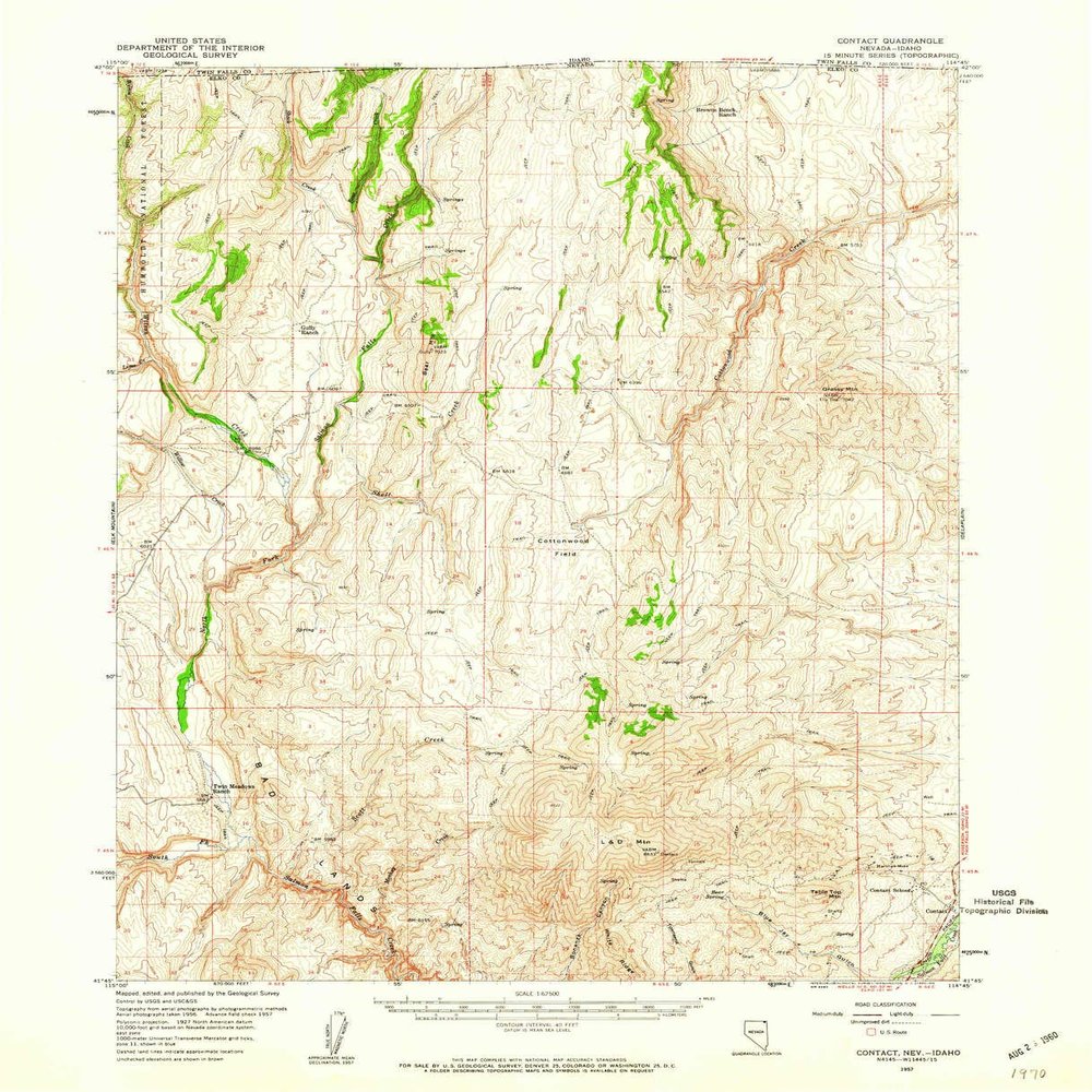 YellowMaps Contact NV topo map, 1:62500 Scale, 15 X 15 Minute, Historical, 1957, Updated 1960, 20.9 x 17 in - Polypropylene
