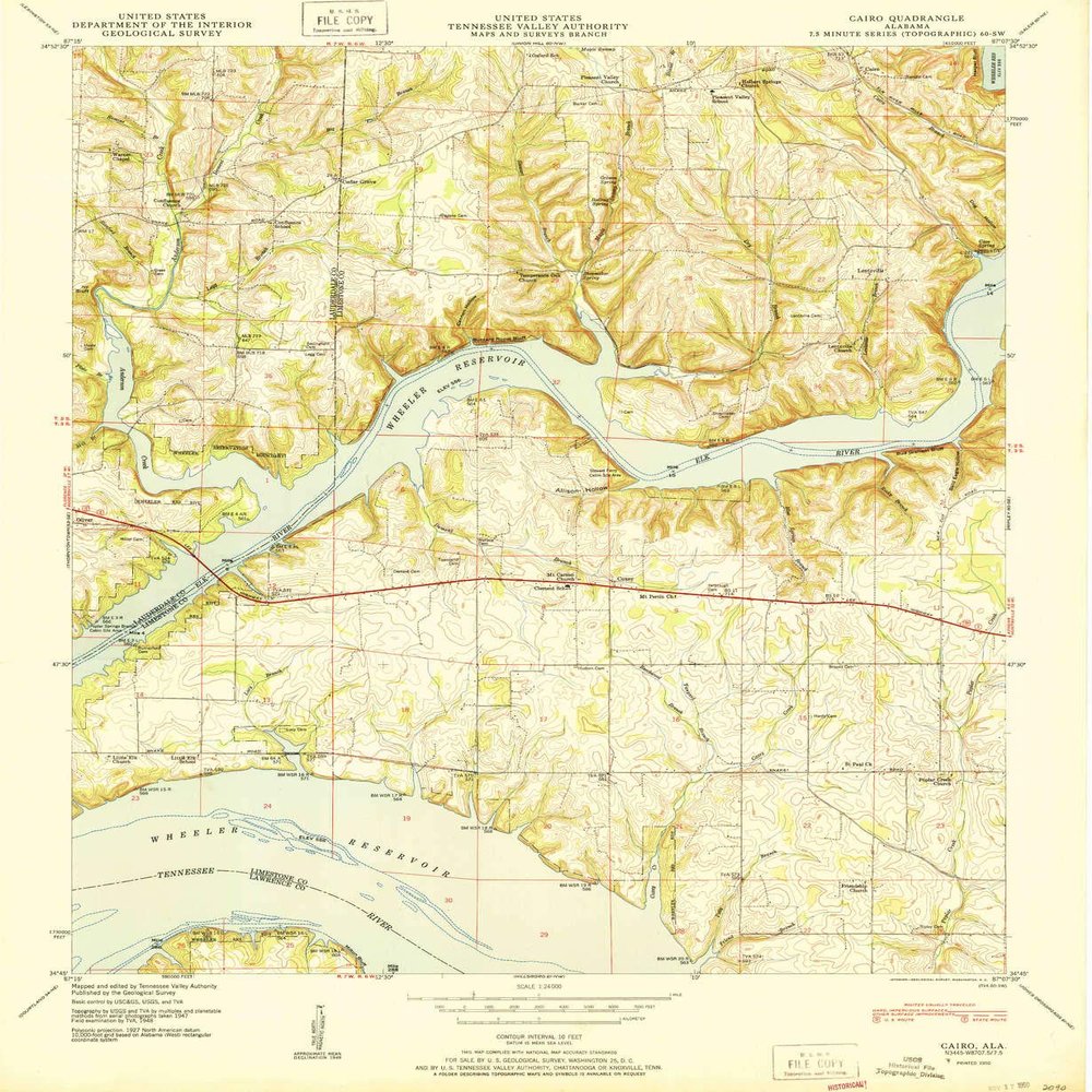 YellowMaps Cairo AL topo map, 1:24000 Scale, 7.5 X 7.5 Minute, Historical, 1950, 26.8 x 22 in - Polypropylene