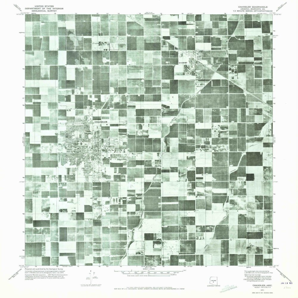 YellowMaps Chandler AZ topo map, 1:24000 Scale, 7.5 X 7.5 Minute, Historical, 1971, Updated 1972, 27 x 23 in - Polypropylene