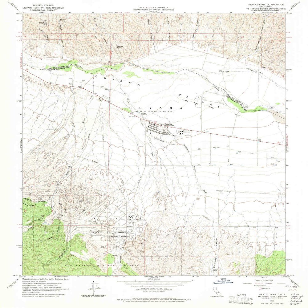YellowMaps New Cuyama CA topo map, 1:24000 Scale, 7.5 X 7.5 Minute, Historical, 1964, Updated 1965, 26.8 x 22 in - Polypropylene
