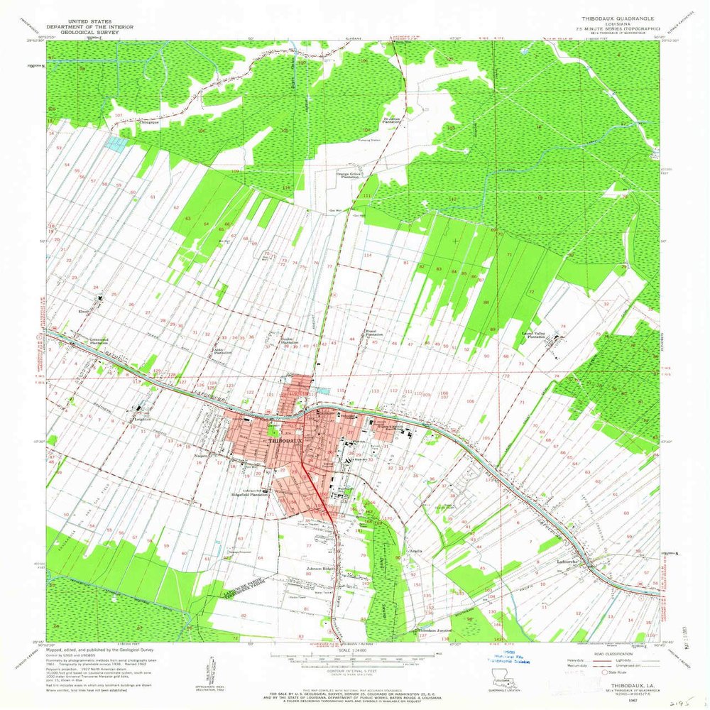 YellowMaps Thibodaux LA topo map, 1:24000 Scale, 7.5 X 7.5 Minute, Historical, 1962, Updated 1963, 26.8 x 22.9 in - Polypropylene