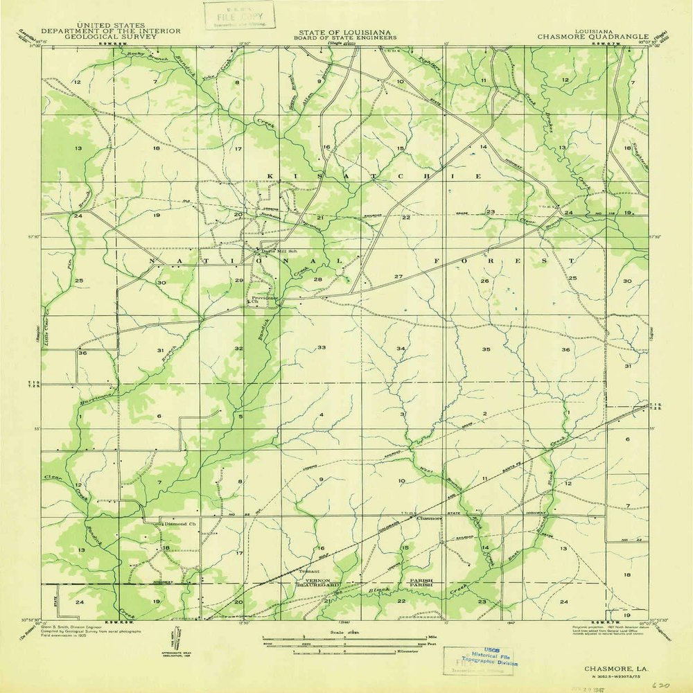 YellowMaps Chasmore LA topo map, 1:31680 Scale, 7.5 X 7.5 Minute, Historical, 1947, 20.8 x 16.9 in - Polypropylene