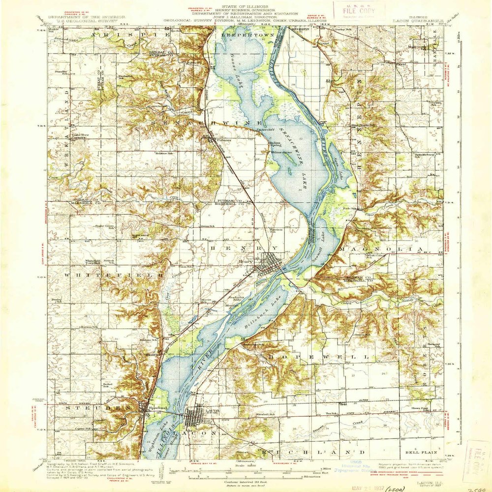 YellowMaps Lacon IL topo map, 1:62500 Scale, 15 X 15 Minute, Historical, 1937, 19.8 x 16.4 in - Polypropylene