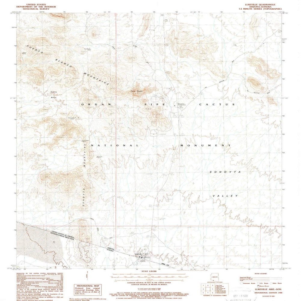 YellowMaps Lukeville AZ topo map, 1:24000 Scale, 7.5 X 7.5 Minute, Historical, 1988, Updated 1988, 26.8 x 22 in - Tyvek