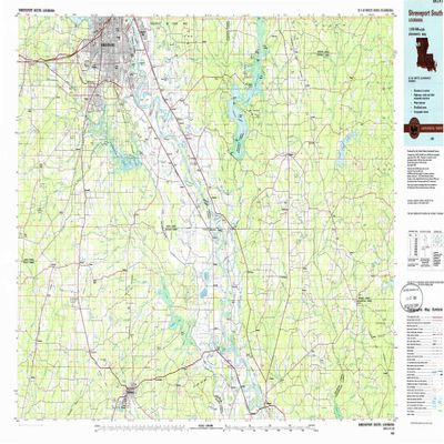 YellowMaps Shreveport South LA topo map, 1:100000 Scale, 30 X 60 Minute, Historical, 1985, Updated 1985, 24.1 x 43.9 in - Tyvek