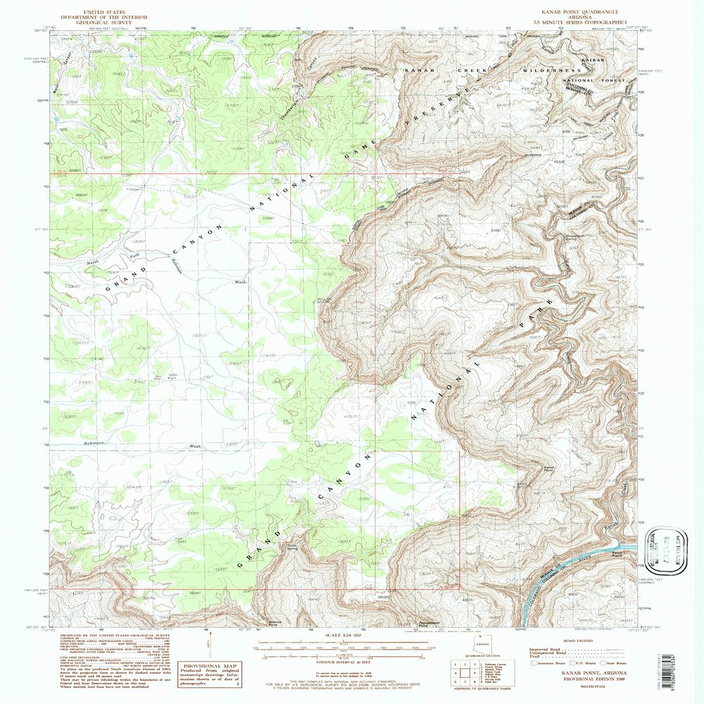 YellowMaps Kanab Point AZ topo map, 1:24000 Scale, 7.5 X 7.5 Minute, Historical, 1988, Updated 1988, 26.8 x 22 in - Polypropylene