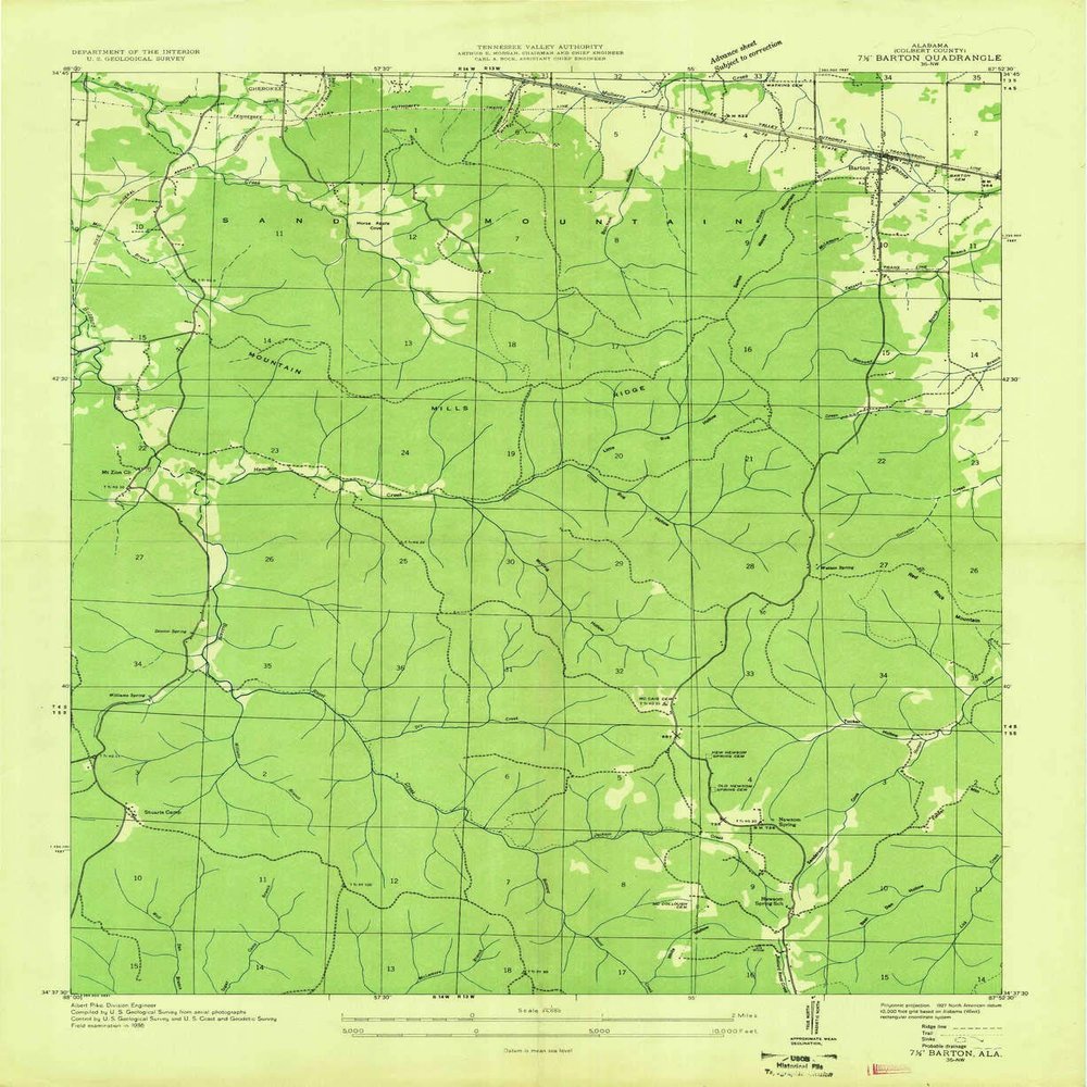 YellowMaps Barton AL topo map, 1:24000 Scale, 7.5 X 7.5 Minute, Historical, 1936, 26.8 x 21.9 in - Polypropylene