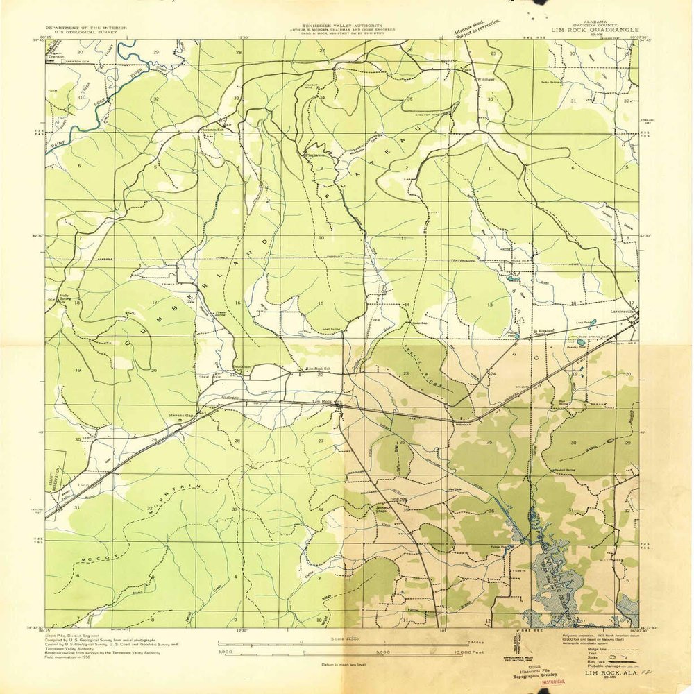 YellowMaps LIM Rock AL topo map, 1:24000 Scale, 7.5 X 7.5 Minute, Historical, 1936, 26.8 x 22 in - Polypropylene