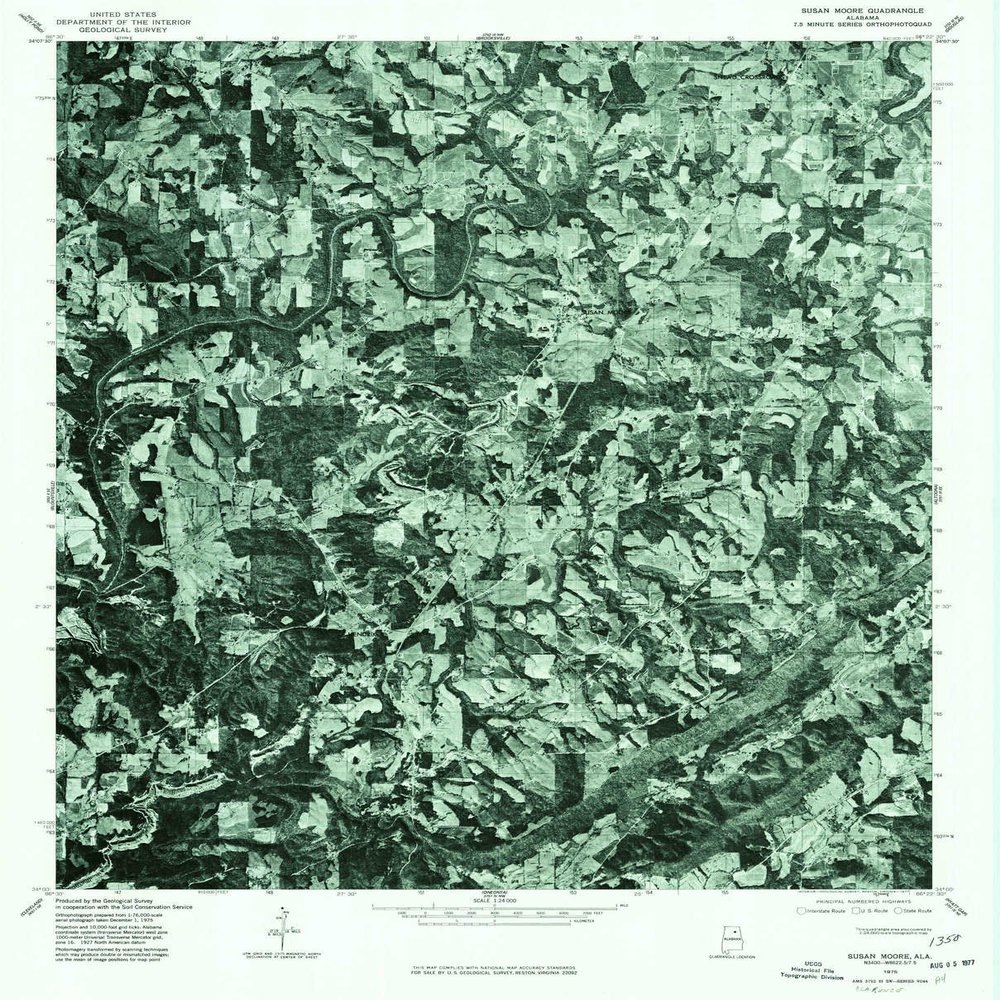 YellowMaps Susan Moore AL topo map, 1:24000 Scale, 7.5 X 7.5 Minute, Historical, 1975, Updated 1977, 26.8 x 21.6 in - Polypropylene