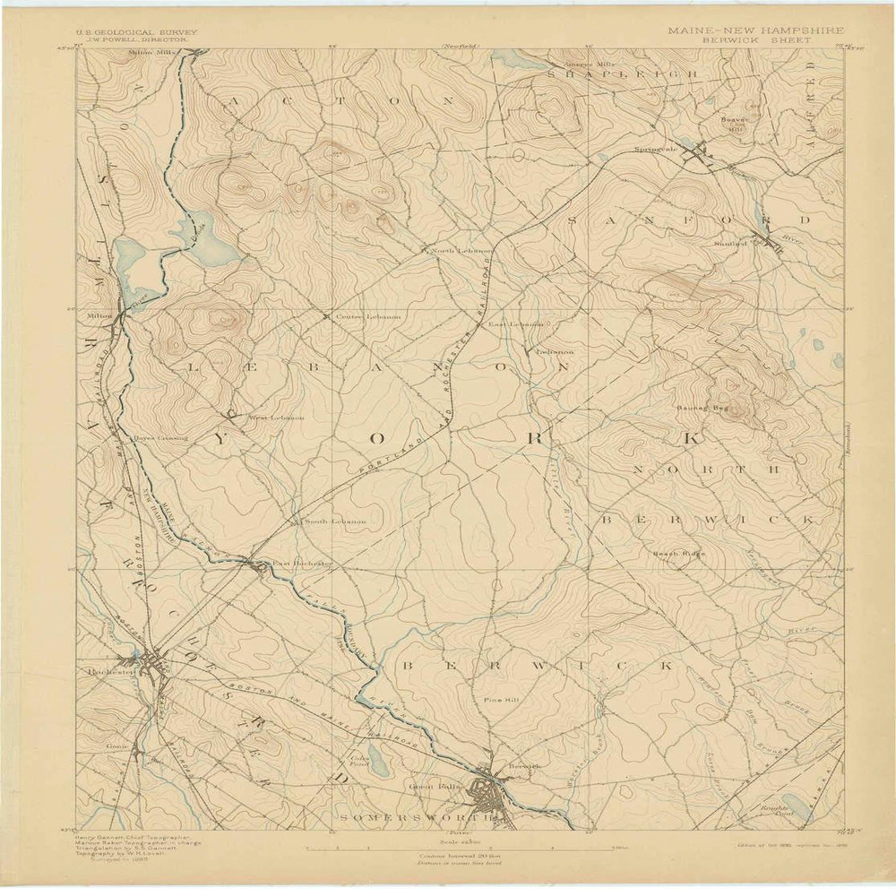 YellowMaps Berwick ME topo map, 1:62500 Scale, 15 X 15 Minute, Historical, 1893, Updated 1898, 20.1 x 14.9 in - Polypropylene
