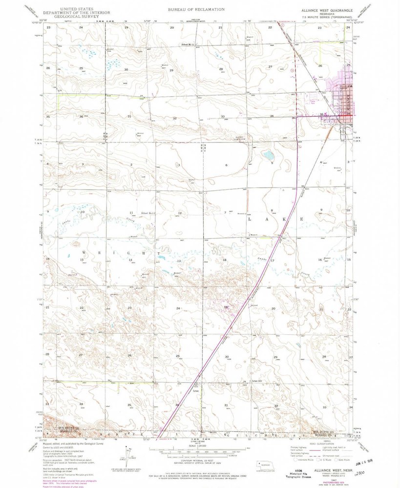 YellowMaps Alliance West NE topo map, 1:24000 Scale, 7.5 X 7.5 Minute, Historical, 1947, Updated 1977, 26.8 x 22 in - Polypropylene