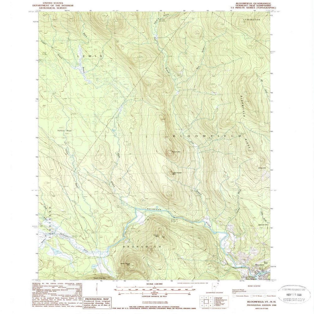 YellowMaps Bloomfield VT topo map, 1:24000 Scale, 7.5 X 7.5 Minute, Historical, 1988, Updated 1988, 26.7 x 22 in - Polypropylene