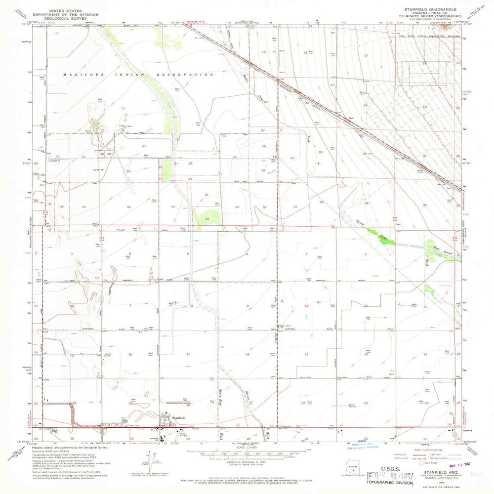 YellowMaps Stanfield AZ topo map, 1:24000 Scale, 7.5 X 7.5 Minute, Historical, 1965, Updated 1967, 26.9 x 22.1 in - Polypropylene