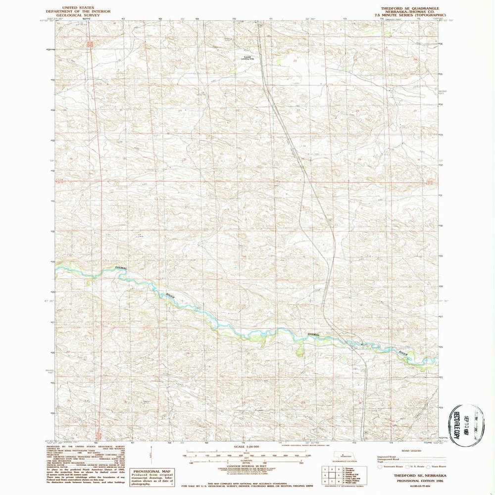 YellowMaps Thedford SE NE topo map, 1:24000 Scale, 7.5 X 7.5 Minute, Historical, 1986, Updated 1987, 26.8 x 22 in - Polypropylene