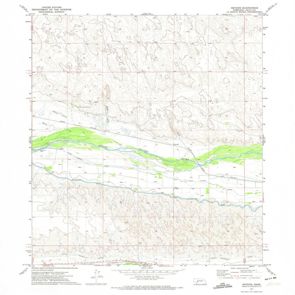 YellowMaps Nevens NE topo map, 1:24000 Scale, 7.5 X 7.5 Minute, Historical, 1971, Updated 1974, 26.9 x 22 in - Polypropylene