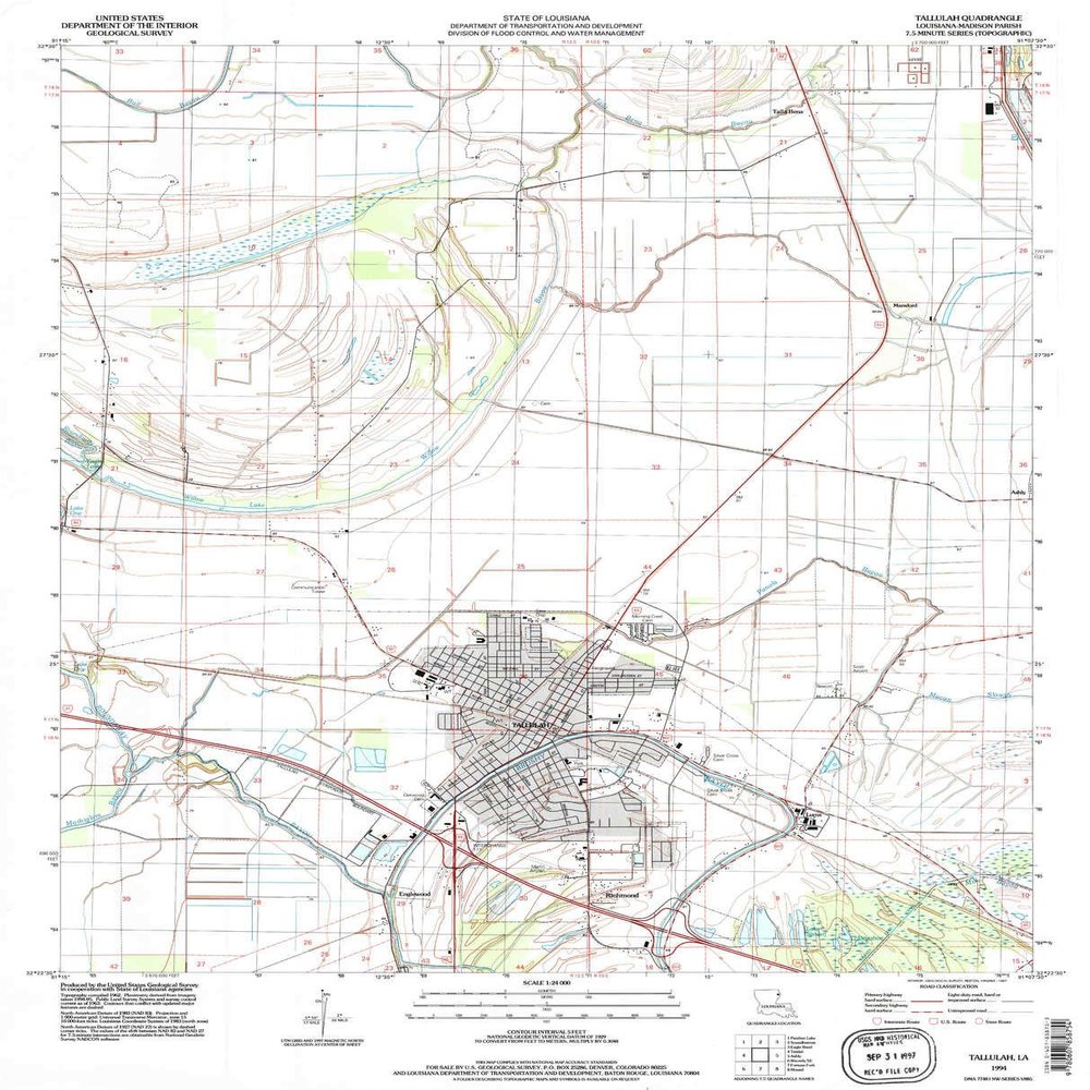 YellowMaps Tallulah LA topo map, 1:24000 Scale, 7.5 X 7.5 Minute, Historical, 1994, Updated 1997, 26.7 x 21.6 in - Polypropylene