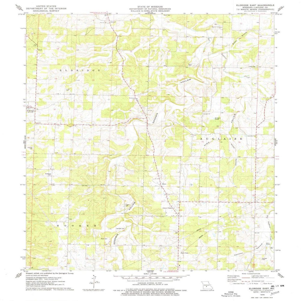 YellowMaps Eldridge East MO topo map, 1:24000 Scale, 7.5 X 7.5 Minute, Historical, 1976, Updated 1978, 26.8 x 21.9 in - Polypropylene