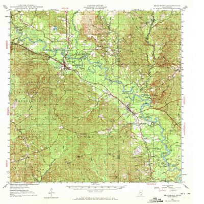 YellowMaps Beaumont MS topo map, 1:62500 Scale, 15 X 15 Minute, Historical, 1947, Updated 1972, 20.8 x 17.9 in - Tyvek
