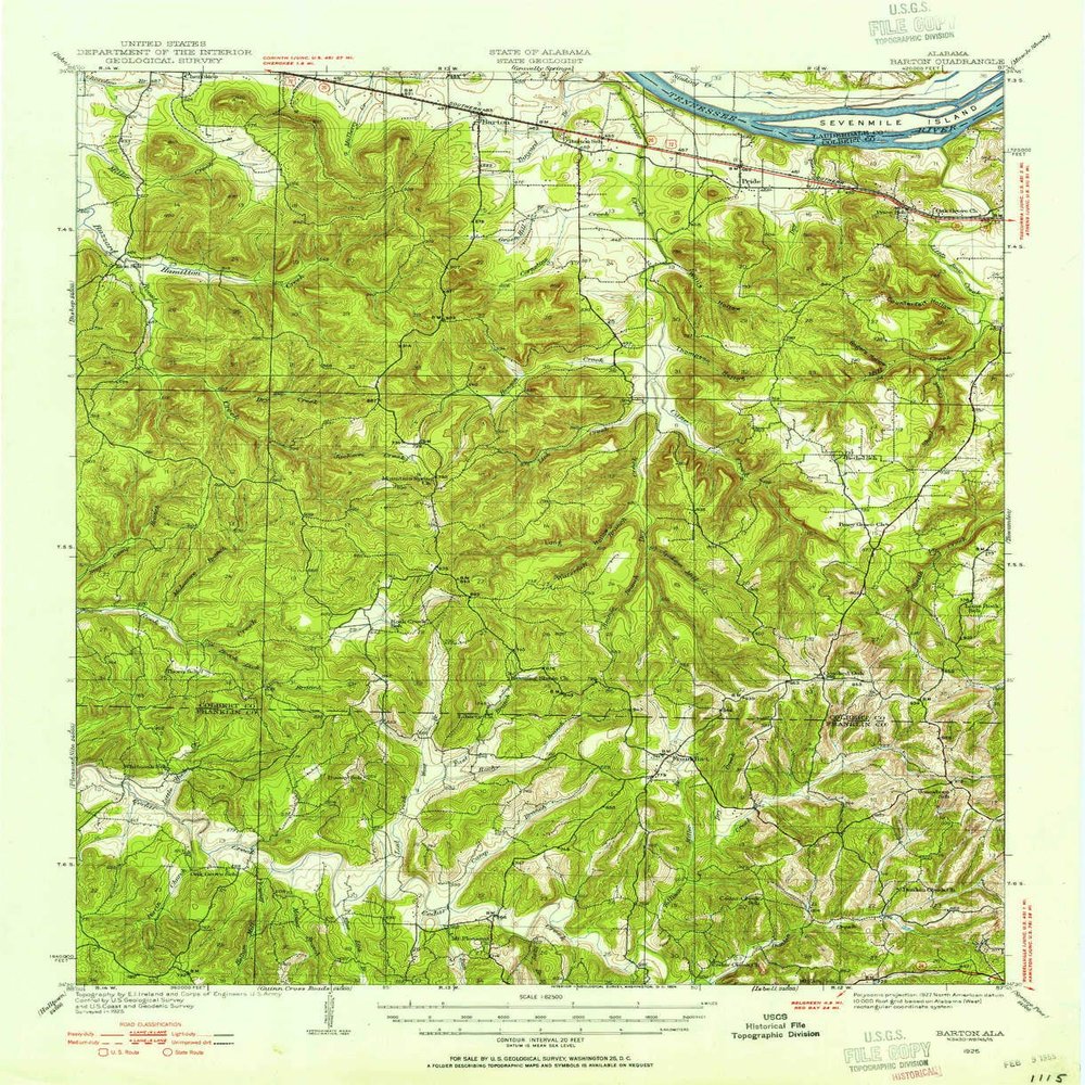 YellowMaps Barton AL topo map, 1:62500 Scale, 15 X 15 Minute, Historical, 1925, Updated 1954, 20.8 x 16.9 in - Polypropylene