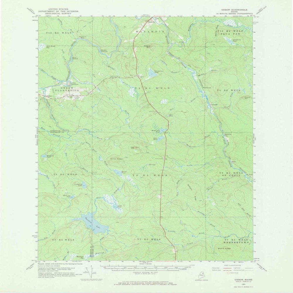 YellowMaps Oxbow ME topo map, 1:62500 Scale, 15 X 15 Minute, Historical, 1965, Updated 1969, 21.1 x 16.5 in - Polypropylene