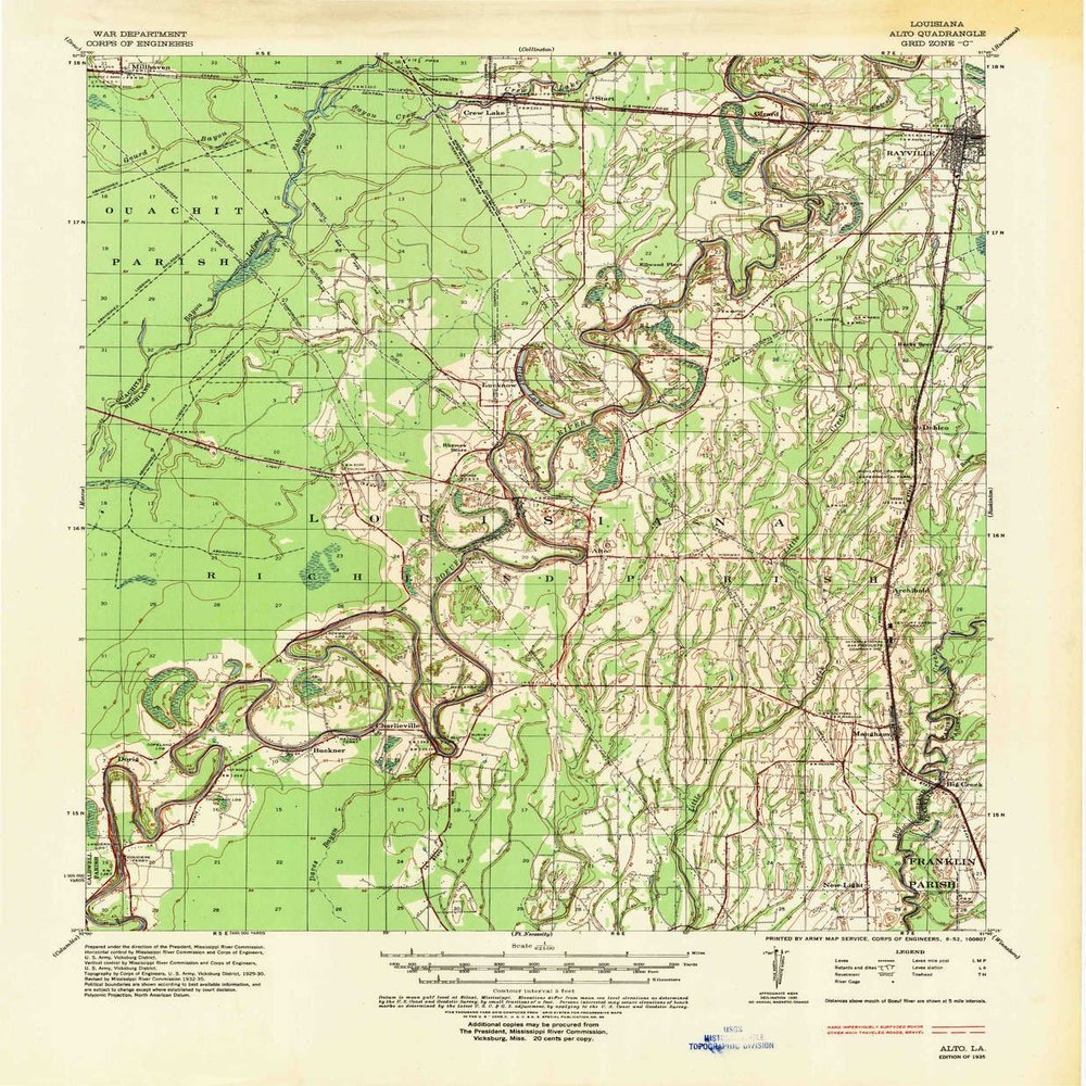 YellowMaps Alto LA topo map, 1:62500 Scale, 15 X 15 Minute, Historical, 1935, Updated 1952, 21.7 x 17.9 in - Polypropylene