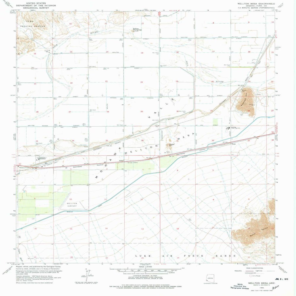 Wellton Mesa AZ topo map, 1:24000 Scale, 7.5 X 7.5 Minute, Historical, 1965, Updated 1978, 26.7 x 22 in - Tyvek