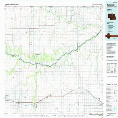 YellowMaps Ainsworth NE topo map, 1:100000 Scale, 30 X 60 Minute, Historical, 1985, Updated 1985, 24.1 x 39.1 in - Polypropylene
