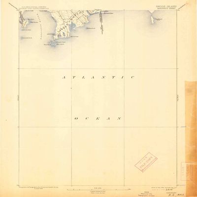 YellowMaps Sakonnet RI topo map, 1:62500 Scale, 15 X 15 Minute, Historical, 1893, Updated 1913, 19.7 x 16.5 in - Polypropylene