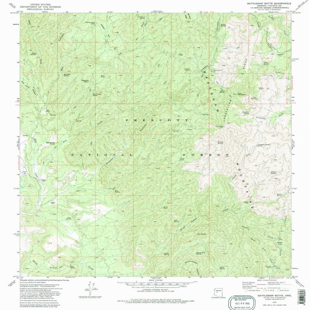 YellowMaps Battleship Butte AZ topo map, 1:24000 Scale, 7.5 X 7.5 Minute, Historical, 1974, Updated 1982, 26.8 x 21.6 in - Polypropylene