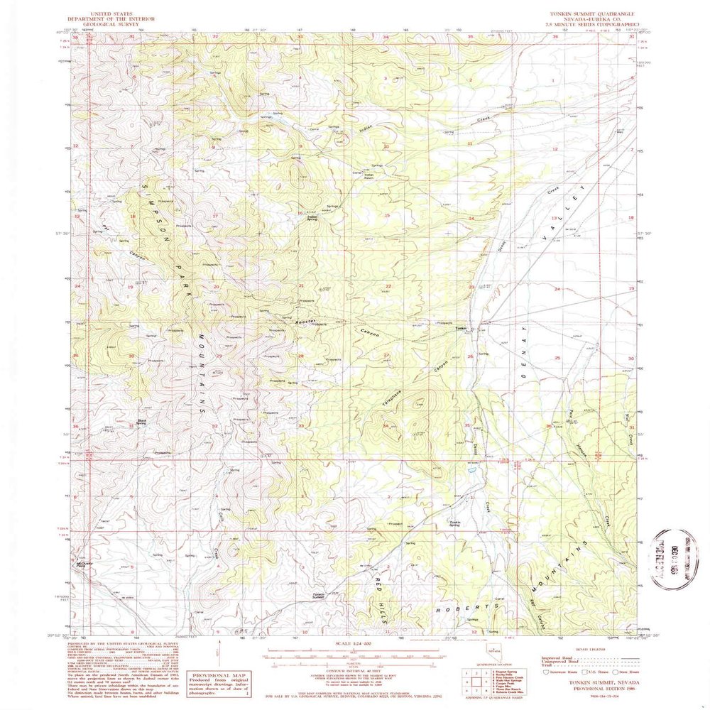 YellowMaps Tonkin Summit NV topo map, 1:24000 Scale, 7.5 X 7.5 Minute, Historical, 1986, Updated 1986, 26.8 x 22 in - Polypropylene