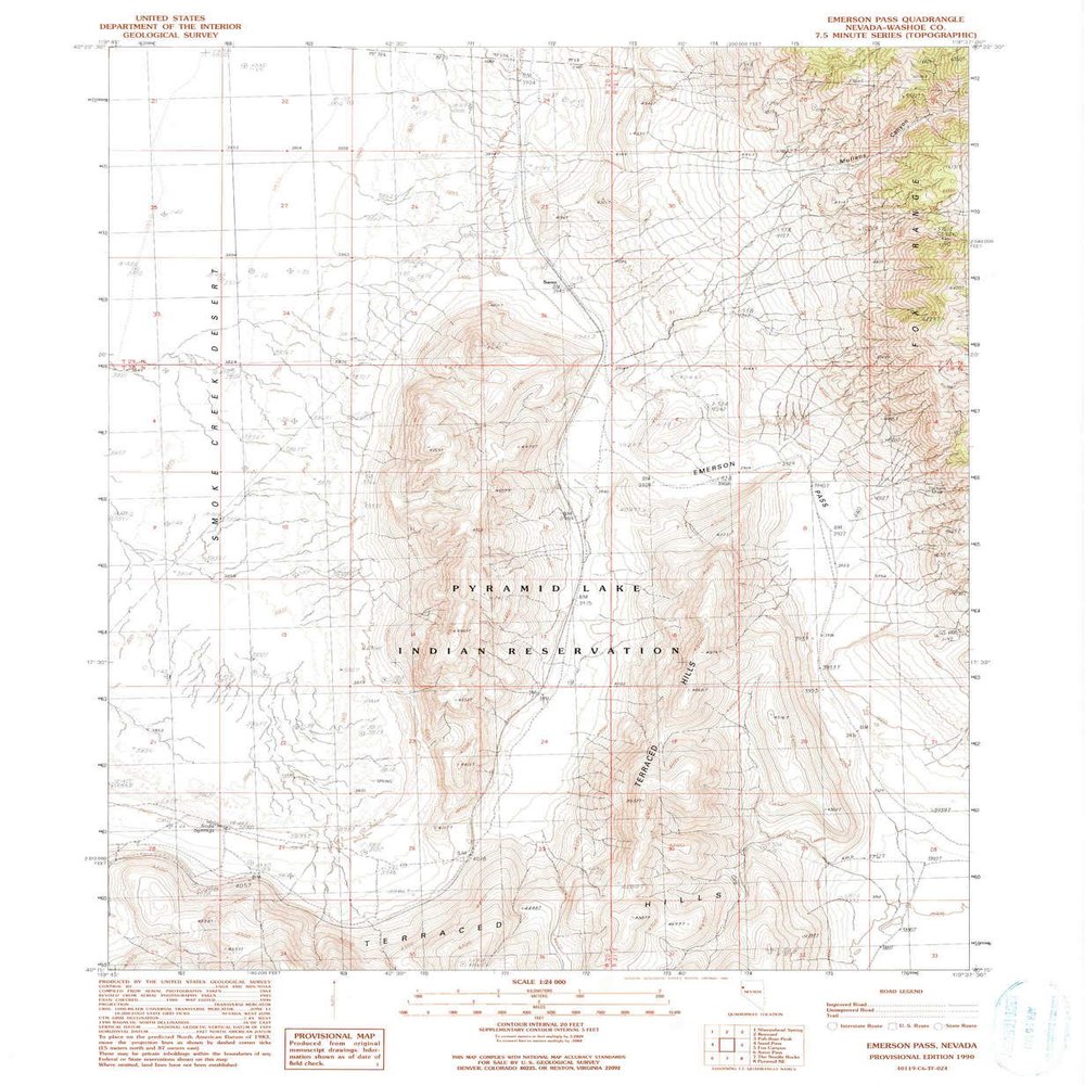Emerson Pass NV topo map, 1:24000 Scale, 7.5 X 7.5 Minute, Historical, 1990, Updated 1990, 26.8 x 22 in - Polypropylene